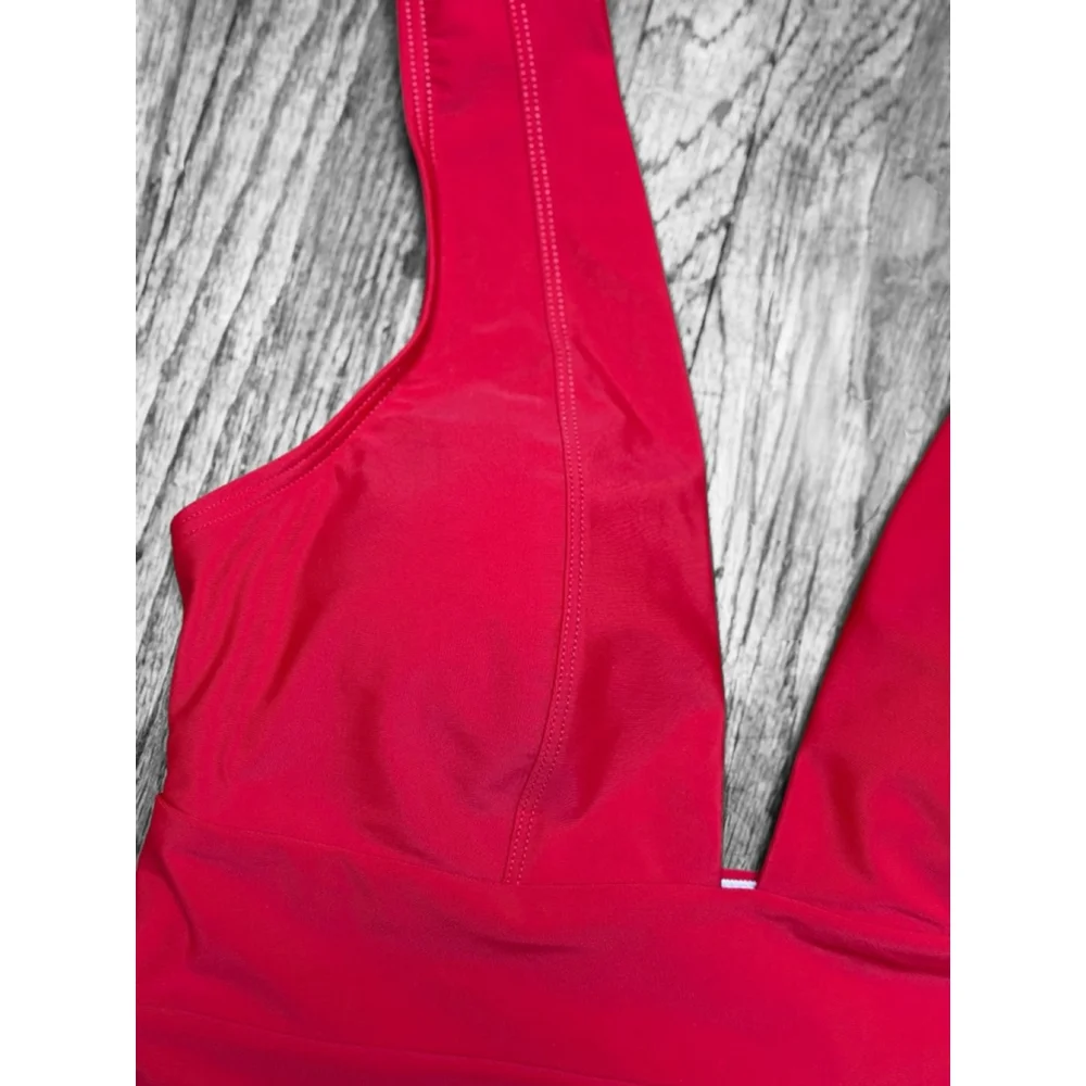 Cocoship Women's Size 6 Solid Red Plunging Neckline High Leg One Piece Swimsuit - Picture 4 of 16